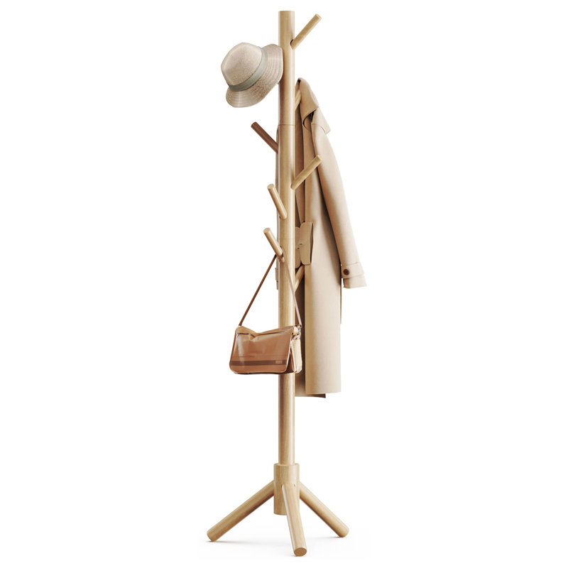 Solid Wood Freestanding 8 - Hook Coat Rack, Wood