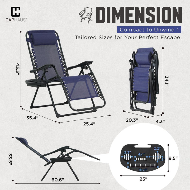  Zero Gravity Chair, Lounge Chair with Side Tray, 300LB Weight Capacity, Multiple Colors, Blue