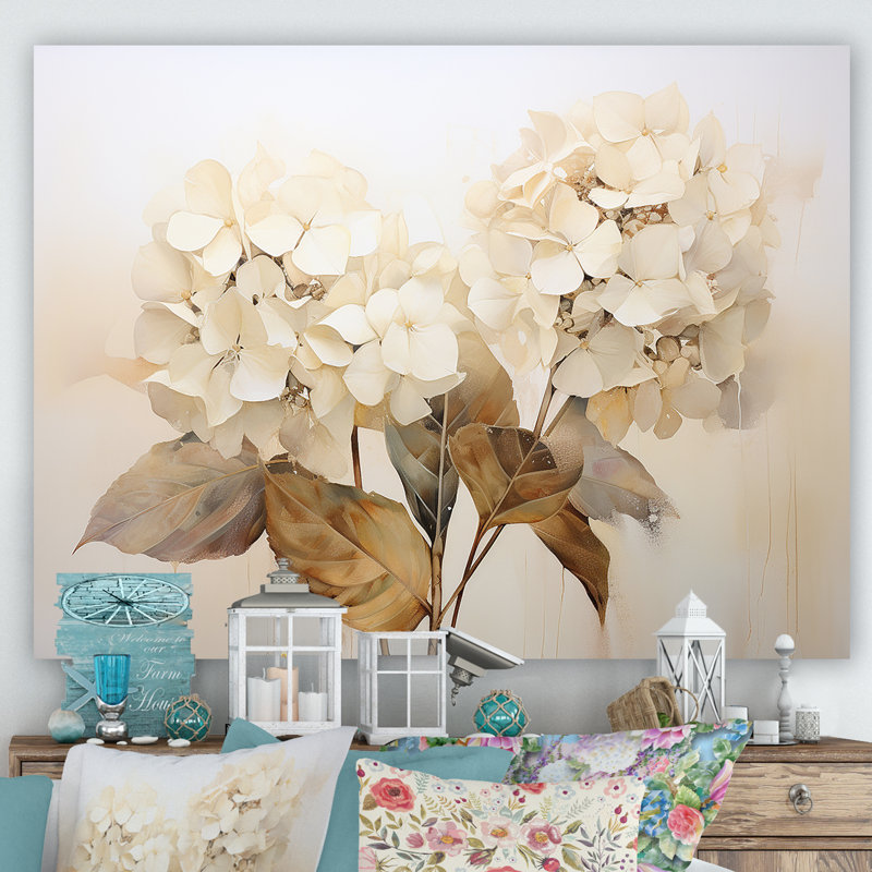 Vintage hydrangea minimalisme sur toile, H 24 po x l 32 po x P 1 po, Toile tendue