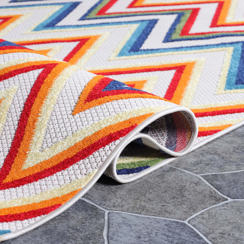 Norberry Chevron Geometric Patio Garden Outdoor Area Rug, Runner 2'3" x 12'