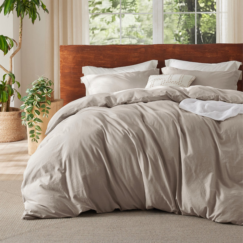 Bedsure 100% Washed Cotton Duvet Cover Set, Super Queen Duvet Cover + 2 Shams(20"*30"), Light Brown