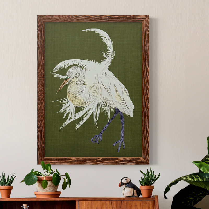 Heron Plumage II - peinture sur toile encadrée, H 23 po x l 32 po x P 1 po, Cadre en érable