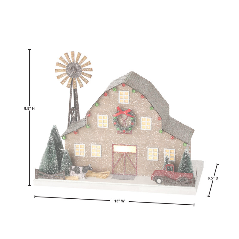 13" Led Cardboard Farm With Windmill
