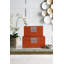 Set of 2 Decorative Wooden Storage Boxes, Orange Lacquer Finish with Silver Geometric Clasps-473910878