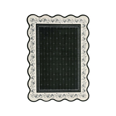 Tapis élégant festonné à motif floral festonné avec envers en TPR antidérapant pour le salon, la chambre à coucher, la salle à manger et le bureau personnel