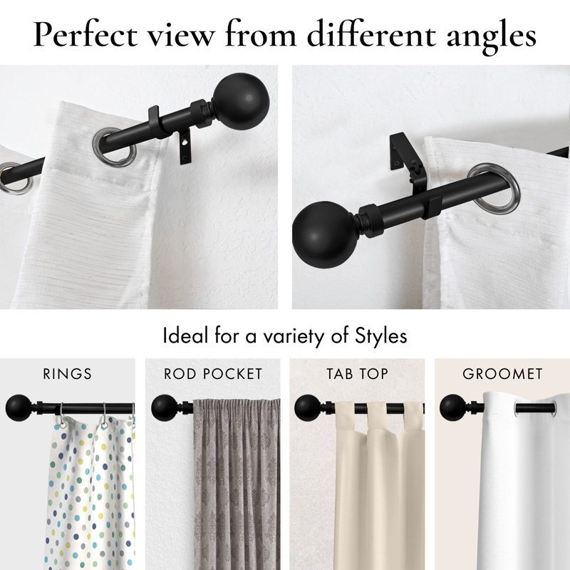 Tringle à rideaux simple réglable en métal Enmore, 28" - 48", Noir
