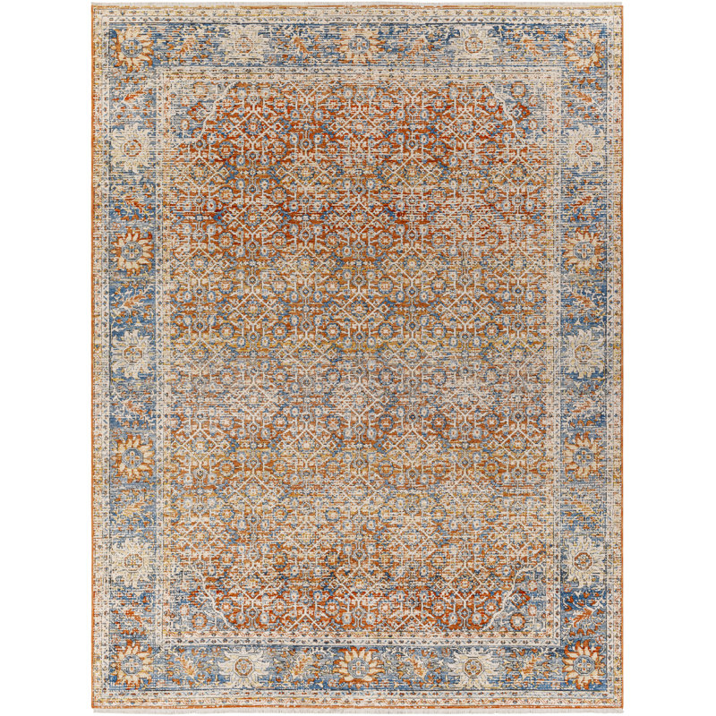 Oriental Machine Made Power Loomed Polyester Area Rug in Red/Blue, Rectangle 11'11" x 15'7"