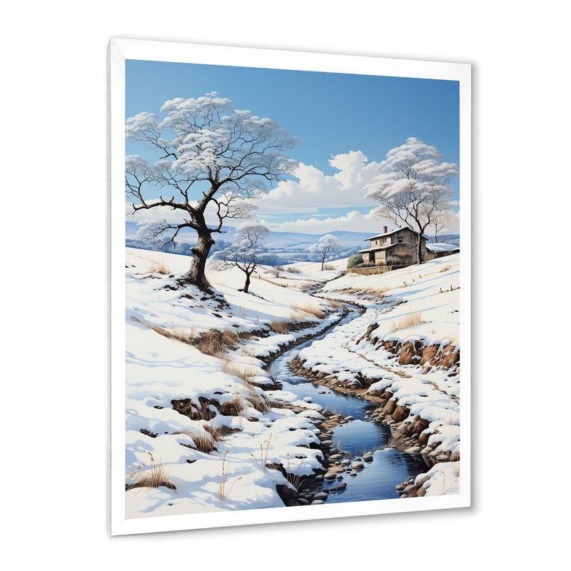 Snow Winters River Solitude I - impression, H 20 po x l 12 po x P 1 po, Cadre photo blanc