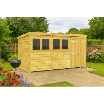 12ft x 7ft Pent Shed - Double Door with Windows