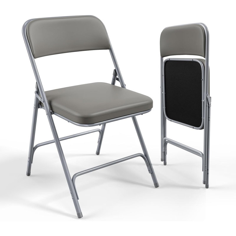 2 pièces de chaises pliantes rembourrées en polyuréthane épais entièrement assemblées, 17,7 po x 19,7 po x 30,7 po, Gris