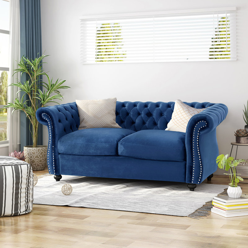 Canapé-causeuse, 61.75" W, Blue Velvet, Blue