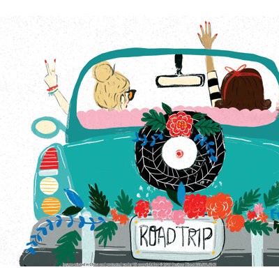 «Road Trip Girls In Floral Car», reproduction sur toile