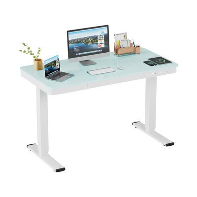 Bureau debout à hauteur ajustable rectangulaire en verre l 48 po Middletown avec port USB et port Type-C