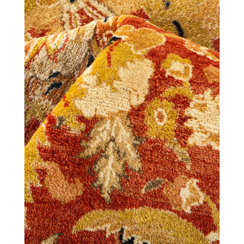 Tapis orange noué à la main de conception unique 8 pi 2 po x 10 pi 5 po Keenan