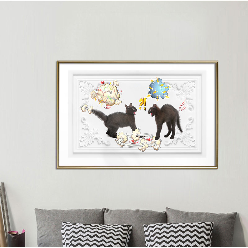 " Cat Fight ", 24" W x 16" H, Gold Framed