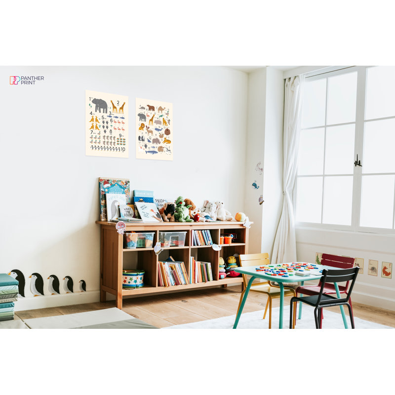 Alphabet, Numbers And Animals Educational Classroom - 2 Piece No Frame Print Set, 42cm H x 29.7cm W