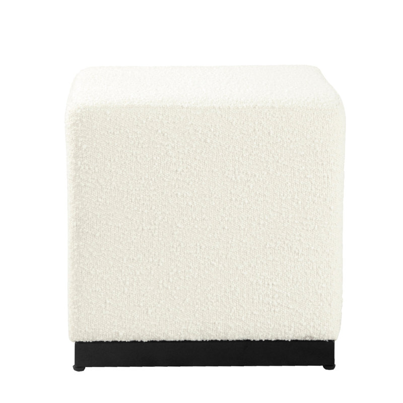Lev Accent Ottoman, Square Cube Silhouette With White Boucle 16 Inch