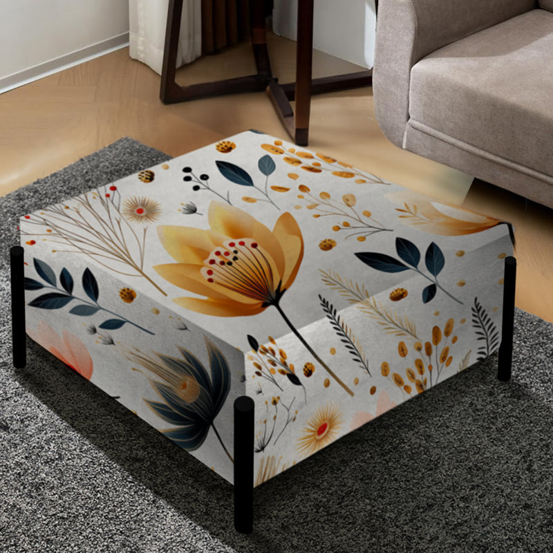 Cottage Elegant Yellow Floral Meadows - Grand repose-pieds carré floral