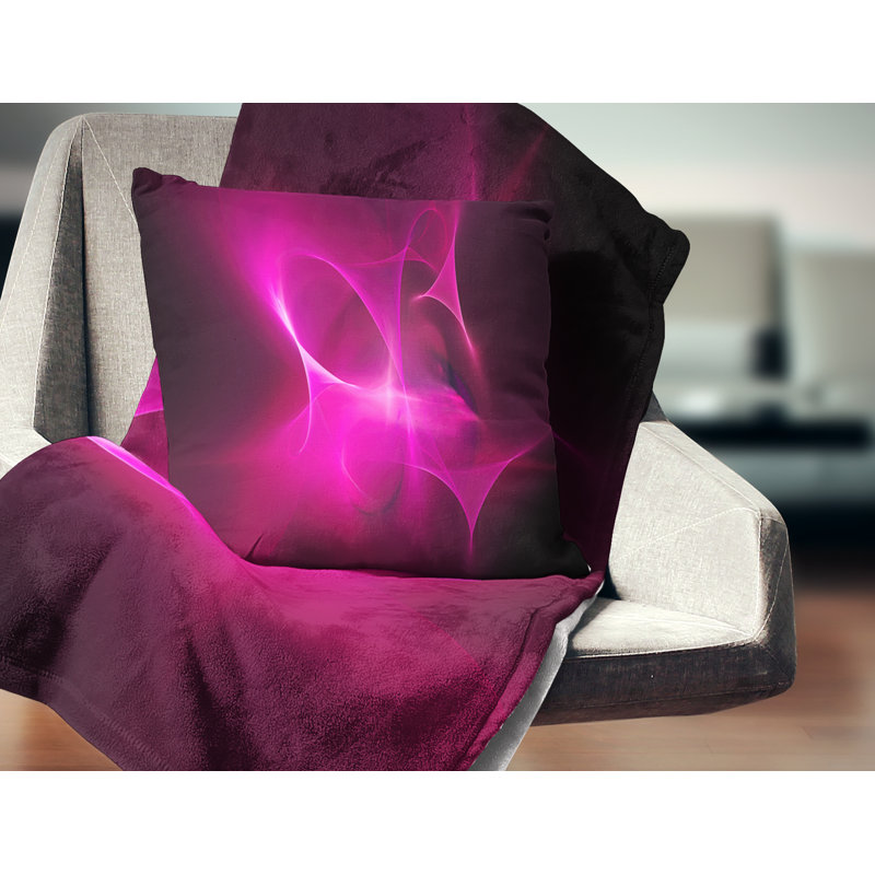 Magenta fractal de bureau - coussin abstrait imprimé, 16 po x 1 po, Coussin décoratif