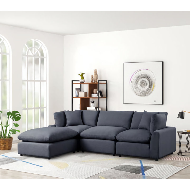 Canapé modulaire, Orienté à gauche (vu de face), Noir 100% lin