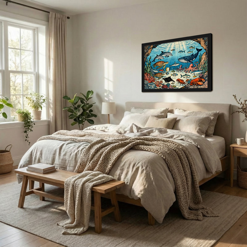 Animals Underwater Scene With Marine Life And Coral, 24" H x 36" W