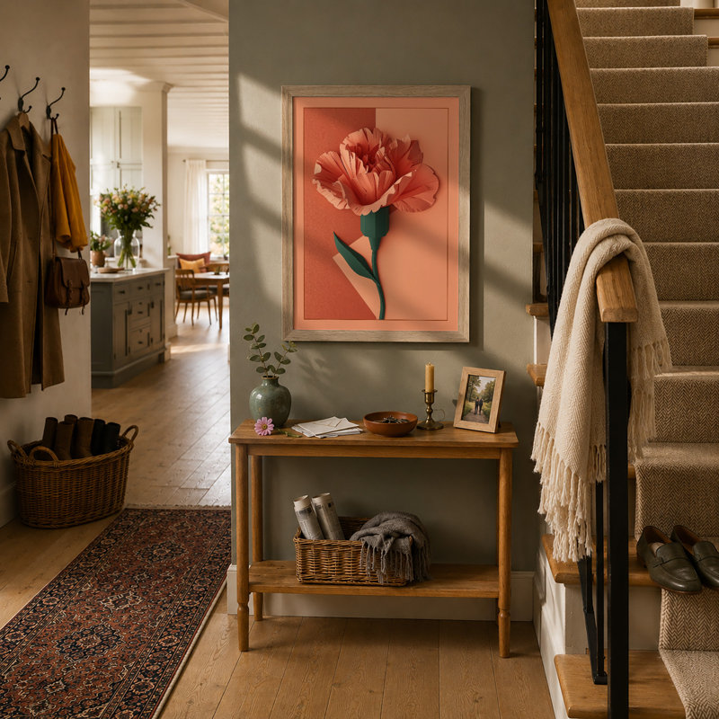 Peachy Carnation Botanical - Framed Print, A2 - 59.4 x 42.0 cm, Oak