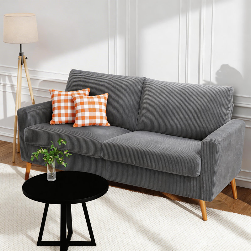 Causeuse standard rembourrée, H 35 po x l 68 po x P 30 po, Velours côtelé gris foncé