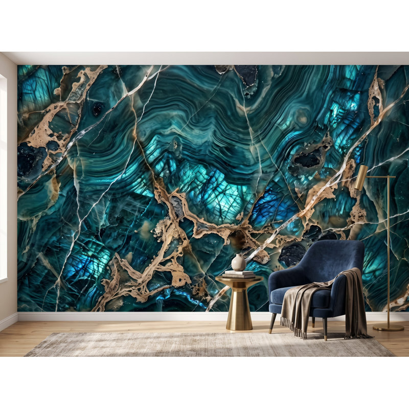 Décoration murale abstraite en labradorite turquoise | Géode marbre bleu-vert | Œuvre d'art de luxe en pierres précieuses | Décoration murale moderne et audacieuse 483DRE