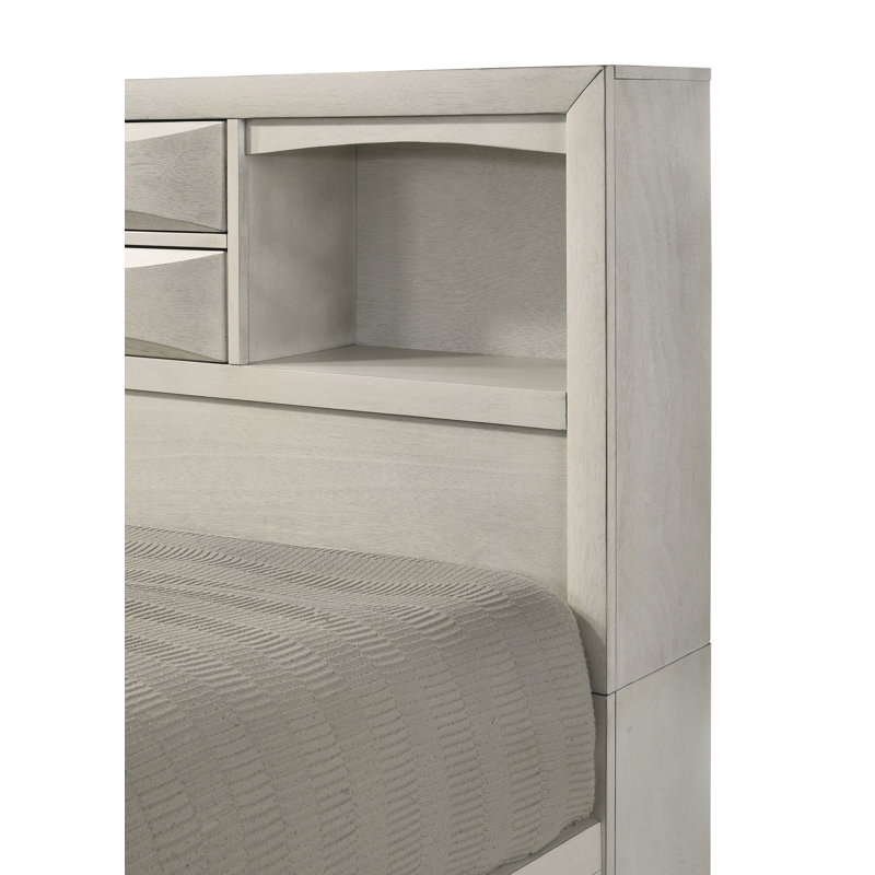 Grand lit plateforme avec rangement Emily, Blanc