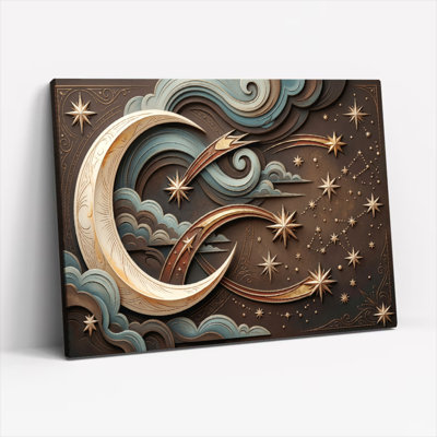 Moon Stars Canvas Wall Art Oil Painting Print Set Of 1