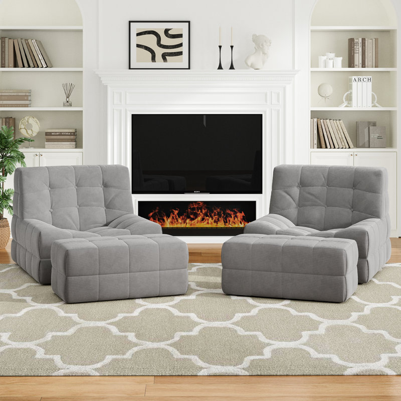 Fauteuil à billes avec repose-pieds, fauteuils à billes surdimensionnés avec mousse à mémoire de forme haute densité, canapé confortable