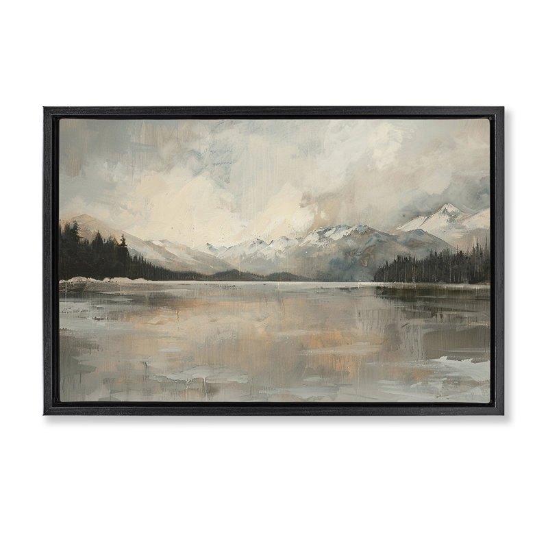  «Frozen Lake Landscape», toile flottante encadrée dorée par LSR Design Studio, Cadre flottant noir de jais