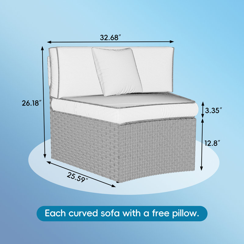 Fully Assembled Curved Patio Sofa, Gray