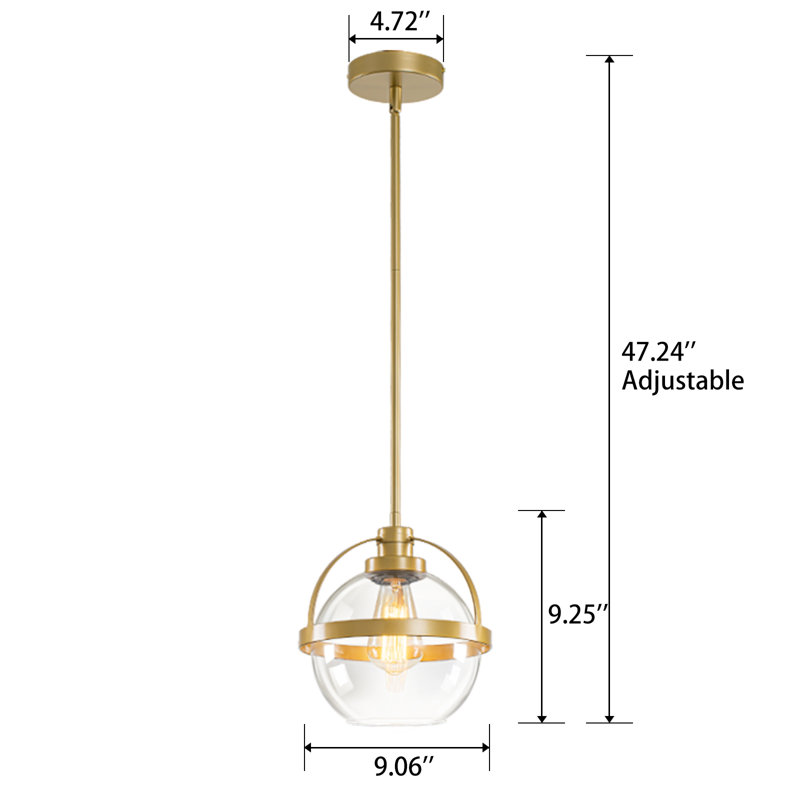 Gladi 1 - Light Single Glass Globe Pendant, Gold