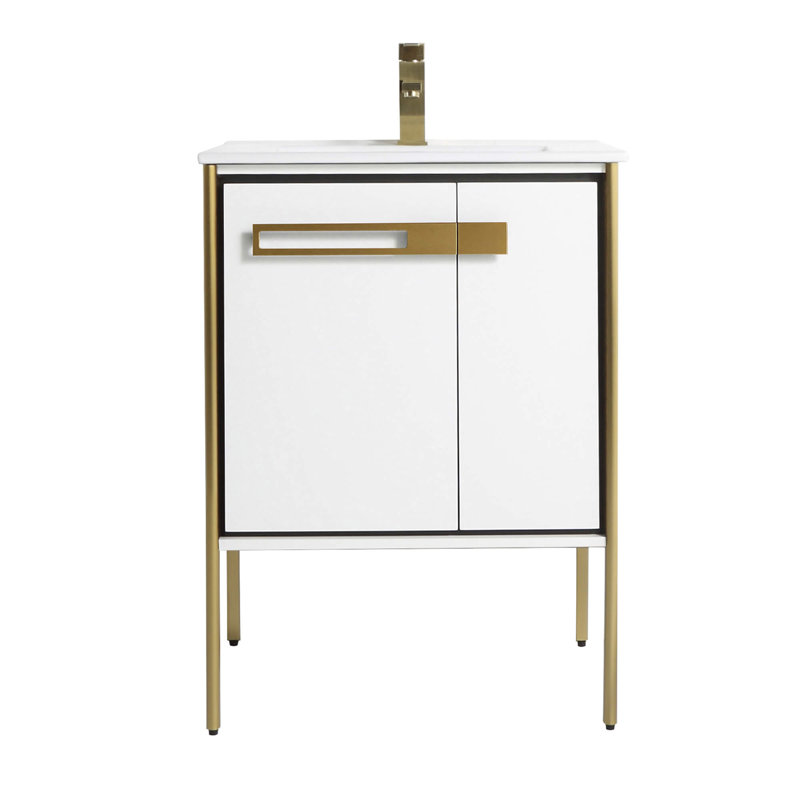 24" Single Bathroom Vanity, Satin Brass, White Matte
