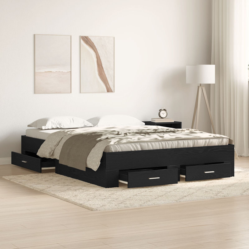 Bed Frame With Drawers Engineered Wood, 138 x 193 cm, Black