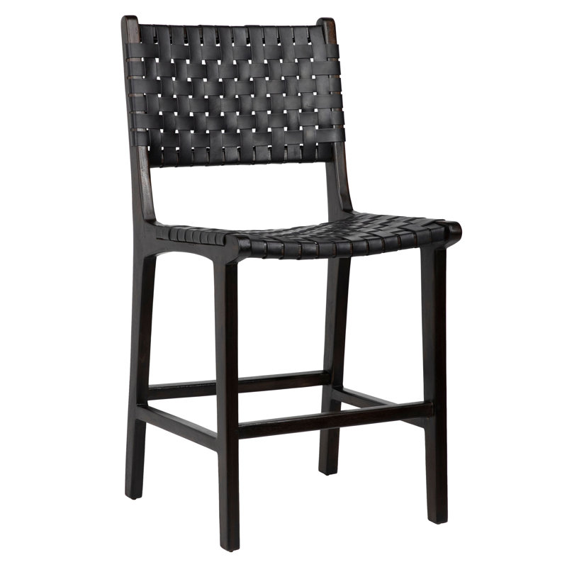 24" Counter Stool, Black Leather/ Dark Brown Frame 