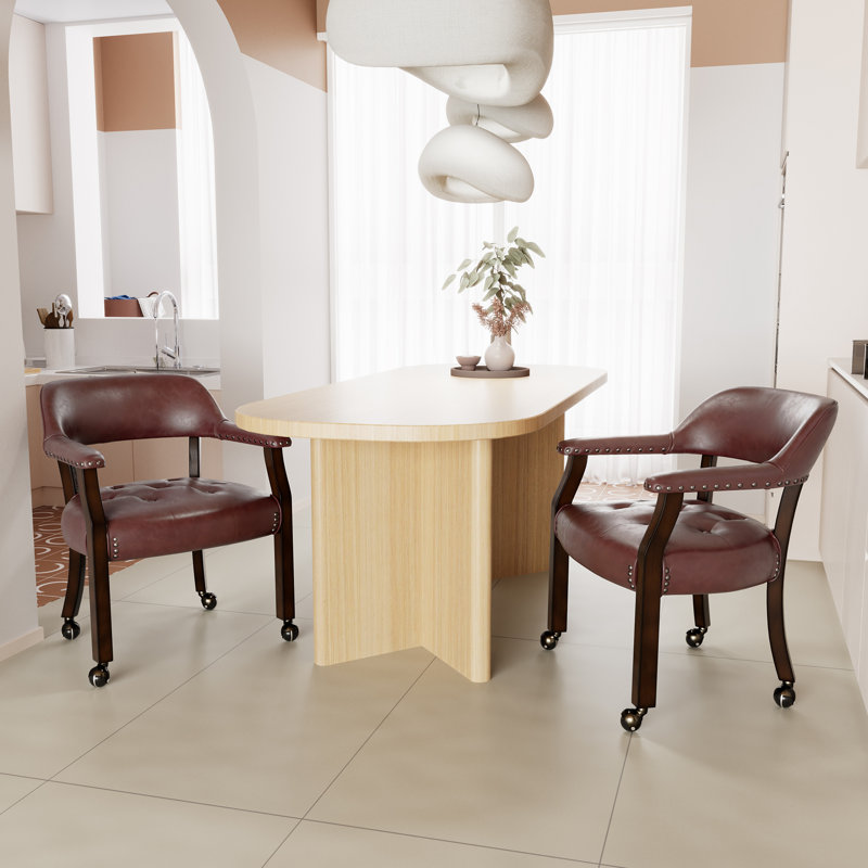 Porker Tufted Sponge Dining Chairs with Casters, Burgundy Red