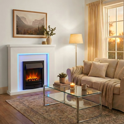 Castleton Fires & Fireplaces 110cm W White Electric Fireplace with 6824.28 BTU