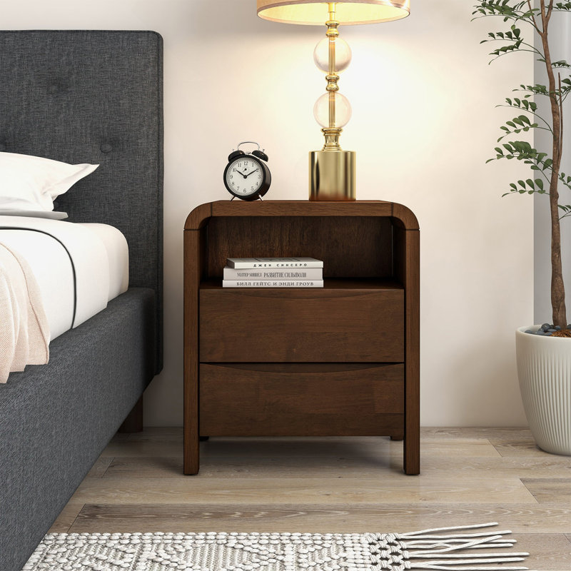 Solid Wood Nightstand With Two Drawers