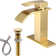 Brushed Gold Bathroom Faucet Modern Waterfall Single Hole Faucet for Bathroom Sink Single Handle with Pop Up Drain with Overflow Assembly and Supply Line Lavatory Bath Faucet