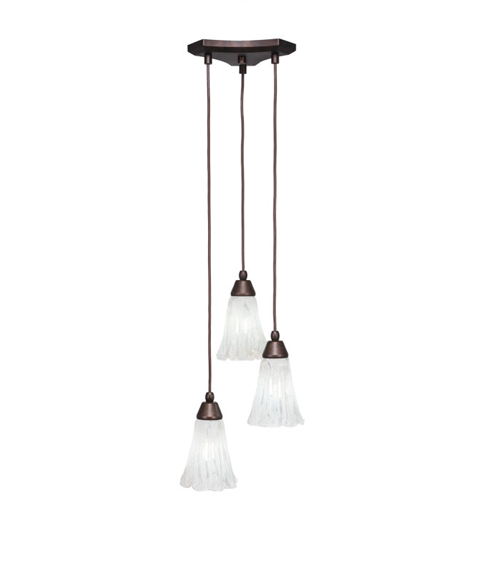 Luminaire suspendu en grappe 3 lumières Europa au fini nickel brossé avec verre en lin blanc de 5 po, Cristal givré, 5,5 po