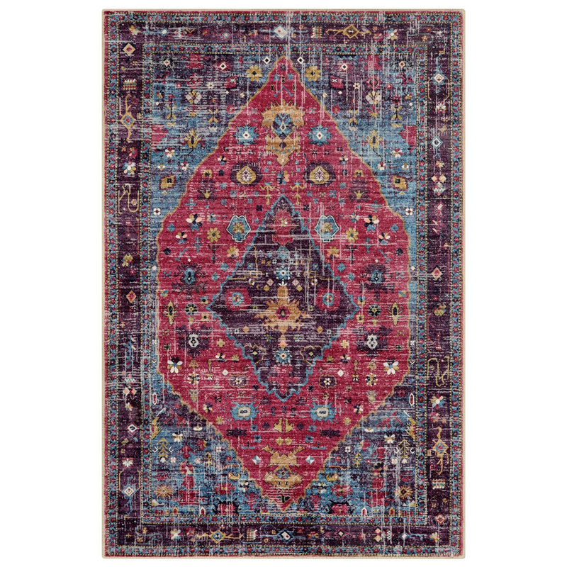 Watte Traditional Oriental Tribal Machine Washable Area Rug Perfect for Living Room, Dining Room, Bedroom Decor