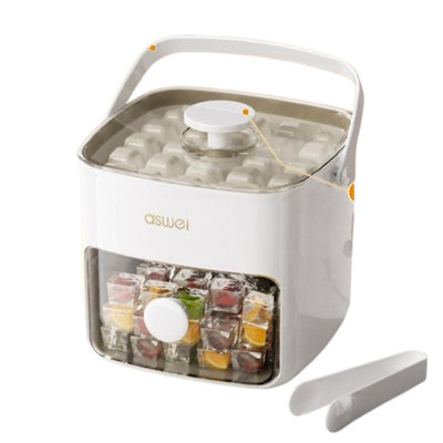 Food Grade Ice Cube Mold, Large Capacity Ice Tray with Storage Box, Press-Type Ice Maker for Home Freezer - White