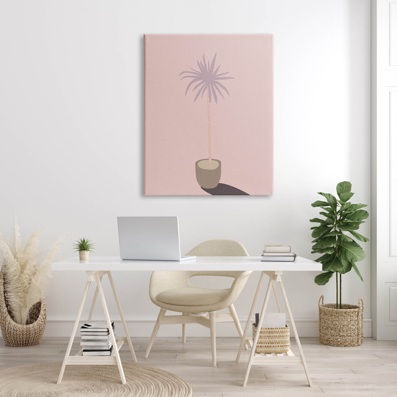 Art de la giclée de palmier rose en pot par Lil 'Rue, H 48 po x l 36 po x P 1,5 po, Toile tendue