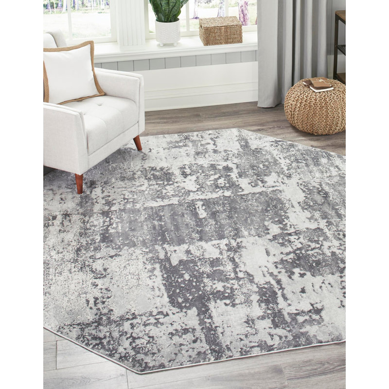 Tapis contemporain gris / beige Ainsley-Junior, Octogone 7 pi 10 po