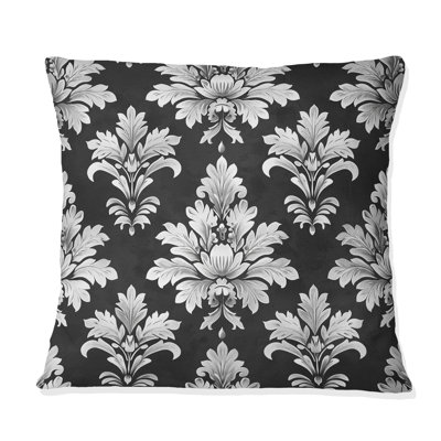 Vintage Black Floral Mosaic Tiles IX - Floral Pillow