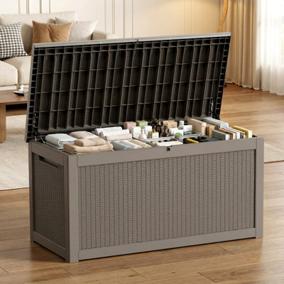 Boîte de rangement verrouillable en résine résistante à l'eau 67 gallons l 67,76 po (brun clair / gris)
