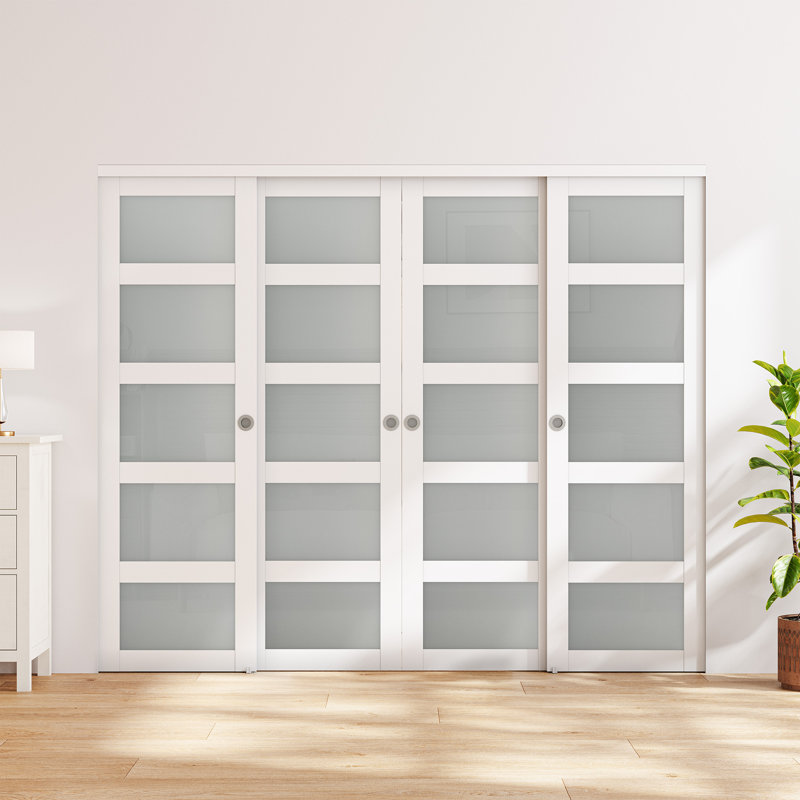 Portes coulissantes en verre givré 5 pièces 120 po x 80 po avec quincaillerie, 120 po x 80 po, 4