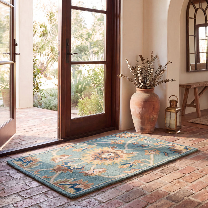 Tapis bleu / jaune / brun en laine Cranmore, Rectangle 2 pi x 3 pi